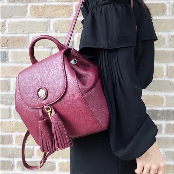 Tory Burch Handbags - Tory Burch Whipstitch Logo Mini Backpack Burgundy